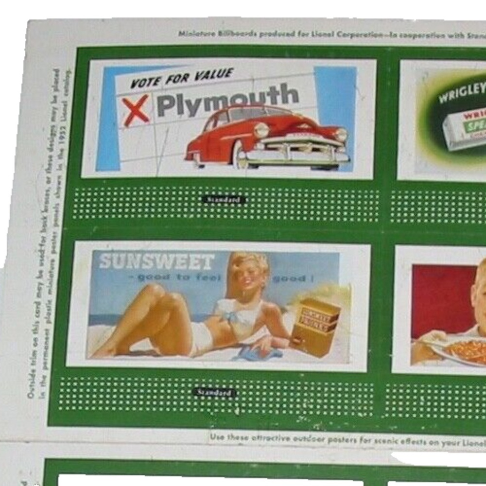 1950 Lionel Model Train Miniature Billboard Advertisements - Original Set of 4